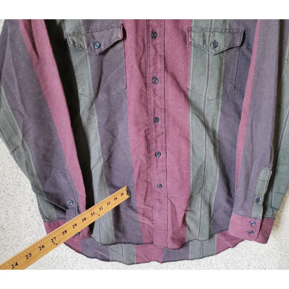 VTG Wrangler Gold Multicolor Striped Western Button Down LS Shirt Size XL‎